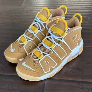 NIKE AIR MORE UPTEMPO | Big Boys 6.5 Wheat, White Pollen Sneakers